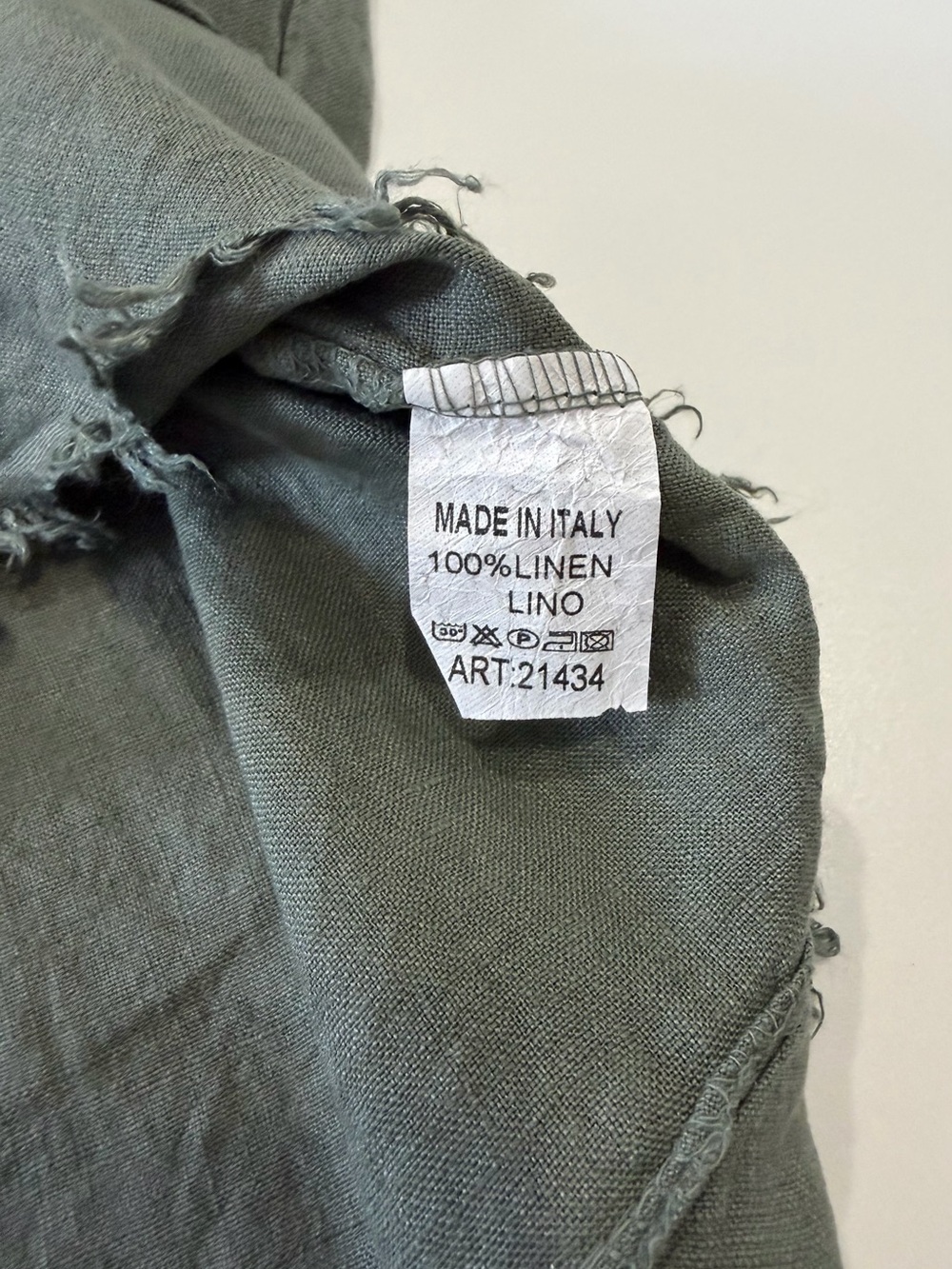 Made In Italy 100% Linen Overside Tunic Star Pocket Olive Green Top One Size - Picture 6 of 7